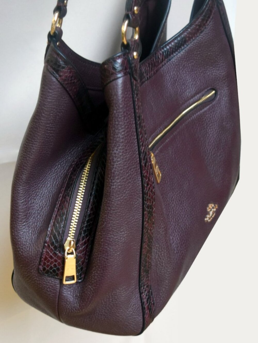 COACH Kristy Shoulder Bag Leather Snake-Embossed Brown Crimson Tote C6830 - Picture 6 of 11